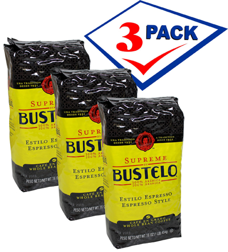Bustelo supreme premium whole bean coffee 16 oz. Pack of 3.